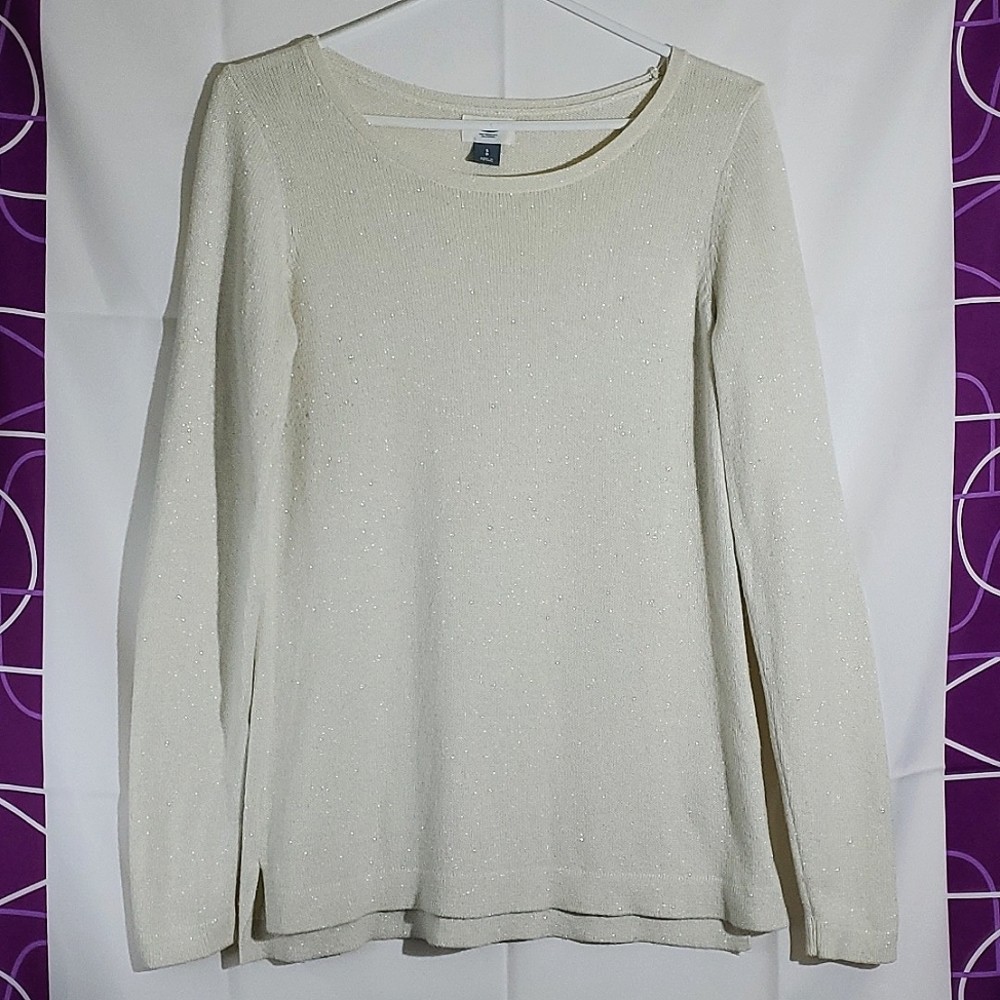Old Navy Ivory Metallic Shimmer "Creme De La Creme" Crewneck Sweater -Size Small